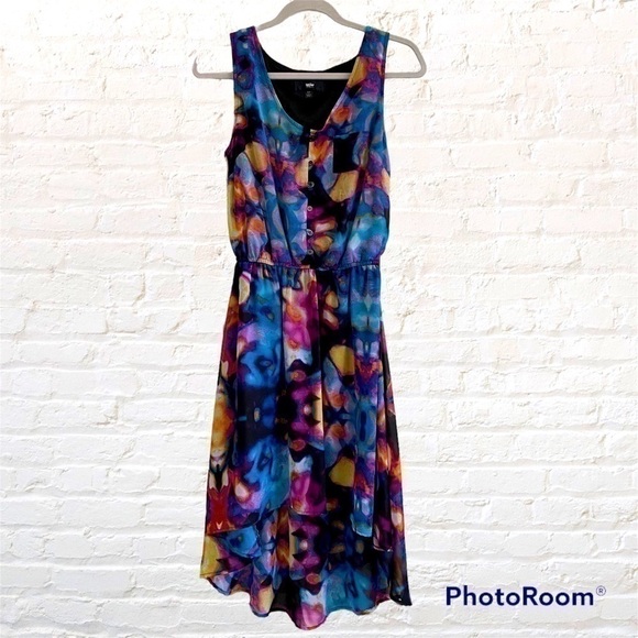 Midnight Aurora Tie-Dye Watercolor Abstract High Low Bohemian Whimsical Dress - Picture 4 of 17